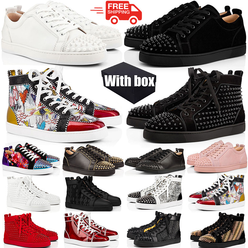 Free Shipping With box mens womens red bottomshoes designer dress shoes casual platform shoe sneakers luxury rivets black white grey women men Party 35-47