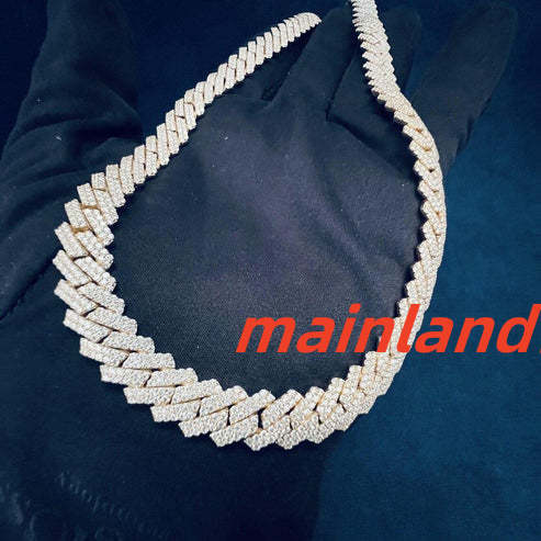 Luxury Elegant 13mm Raised Prong Set Cuban Chain Moissanite Studded Cuban Link Chains for Sale at Best Prices