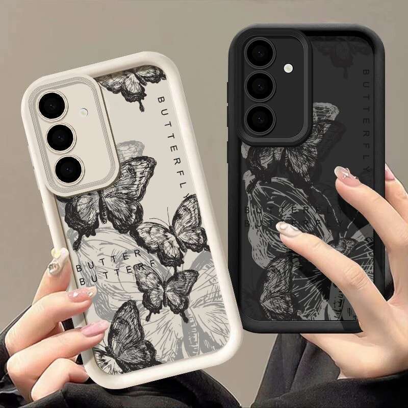 INS Retro Butterfly Silicone Case For Samsung Galaxy S25 S23 S22 Ultra S24 FE A55 A56 A15 A16 A35 A53 A54 A25 5G Soft Cover