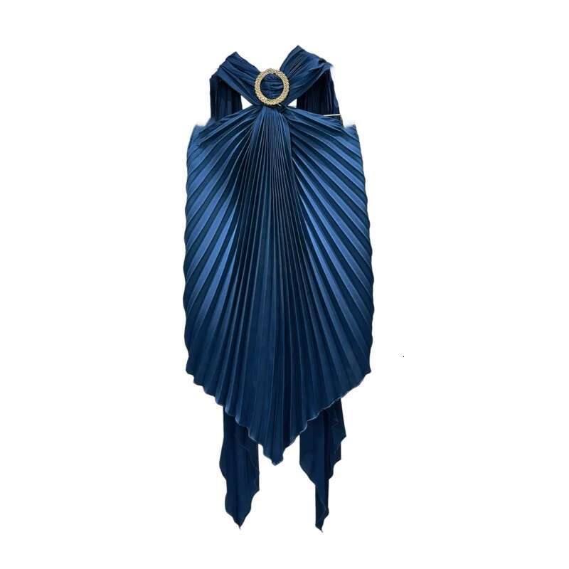 Fashion Heavy Industry Pleated Halter Sleeveless Dresses For Women Elegant Backless Dress Female New Items 11A03621