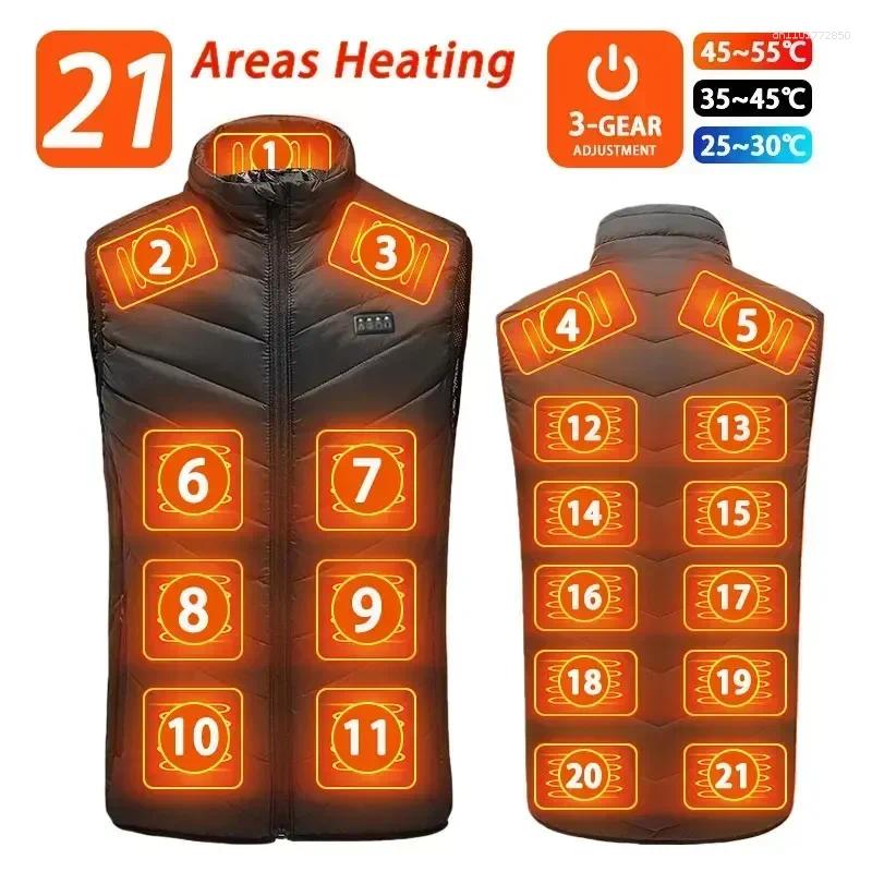 Men's Down Heated Vest 21 Heating Zones USB Self Men Women Winter Warm Thermal Jacket For Outdoor Activities
