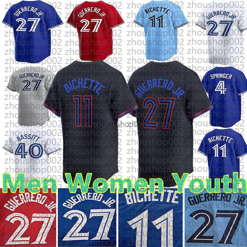 Custom 27 Vladimir Guerrero Jr Jersey 11 Bo Bichette Alejandro Kirk Alek Manoah George Springer Daniel Vogelbach Daulton Varsho Blue Jays Jerseys