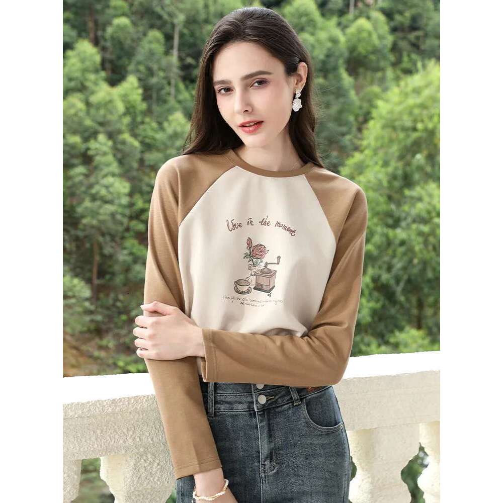 T-Shirts Top For Women Rotator Spliced Printed Long Sleeve Autumn New Chic Women's Clothing