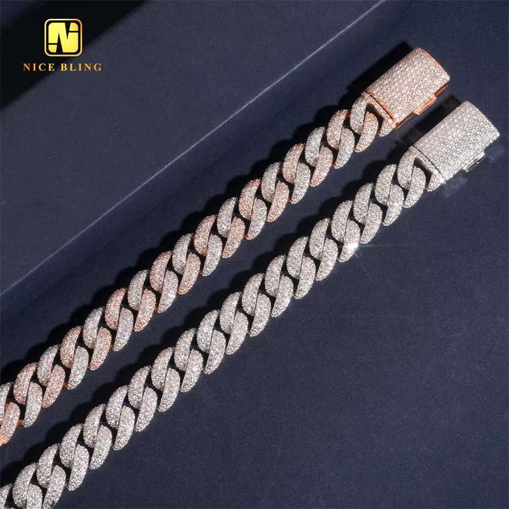 15mm Silver Plated Custom Iced Out VVS Moissanite 925 Silver Two Tone Hip Hop Style Jewelry Diamond Cuban Link Chain Bracelet