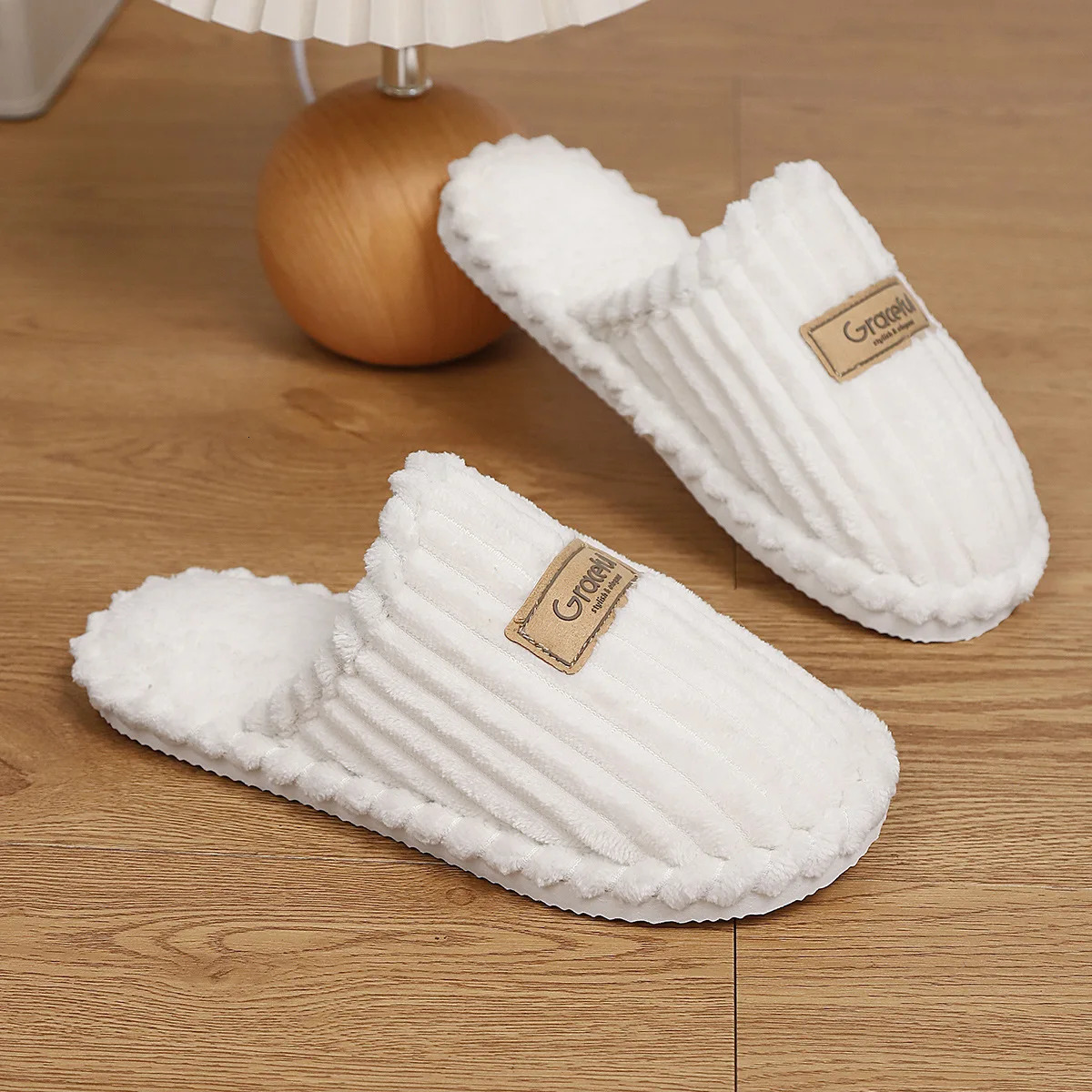 Womens Black Faux Fur Plush Flip Flop Slippers, Pull-On Outdoor Recreation House Shoes with White Sole - view 7