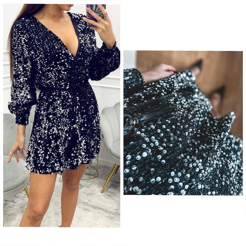 2025 Summer Womens Dress V-neck Fashion Glitter Waist Strap Bareback Short Skirt