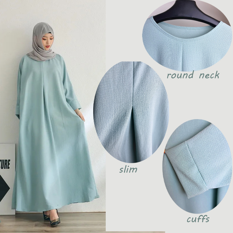 Tiktok Muslim Fashion Robe Solid Color Women's Dress Abaya Maxi Dresses Islamic Clothing