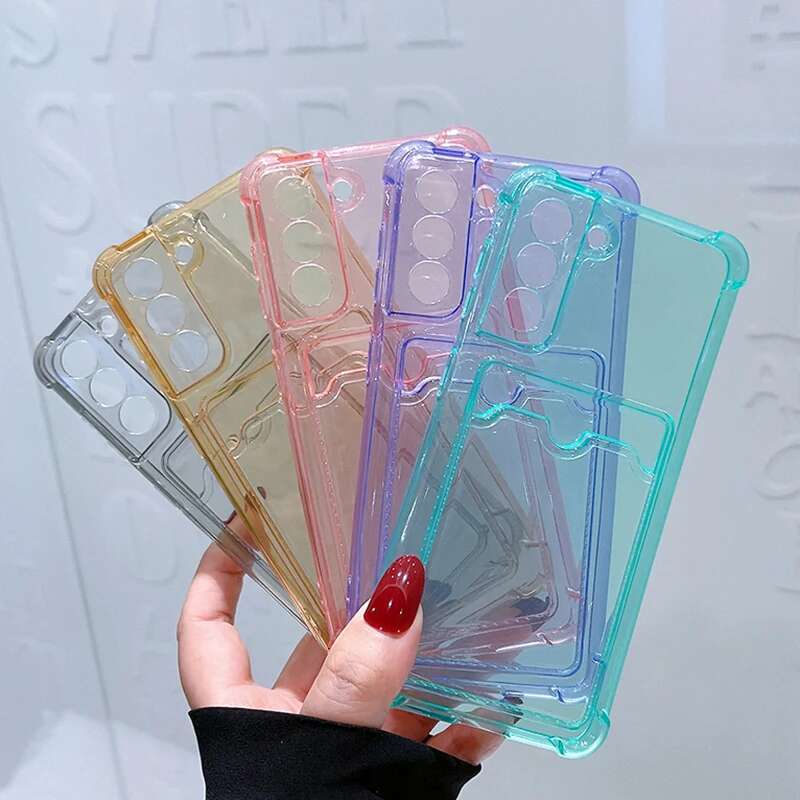 Card Holder Bag Transparent For Samsung Galaxy S21 FE S22 S23 Plus S24 Ultra A13 A14 A34 A54 A22 A32 A52 A33 A53 5G Case