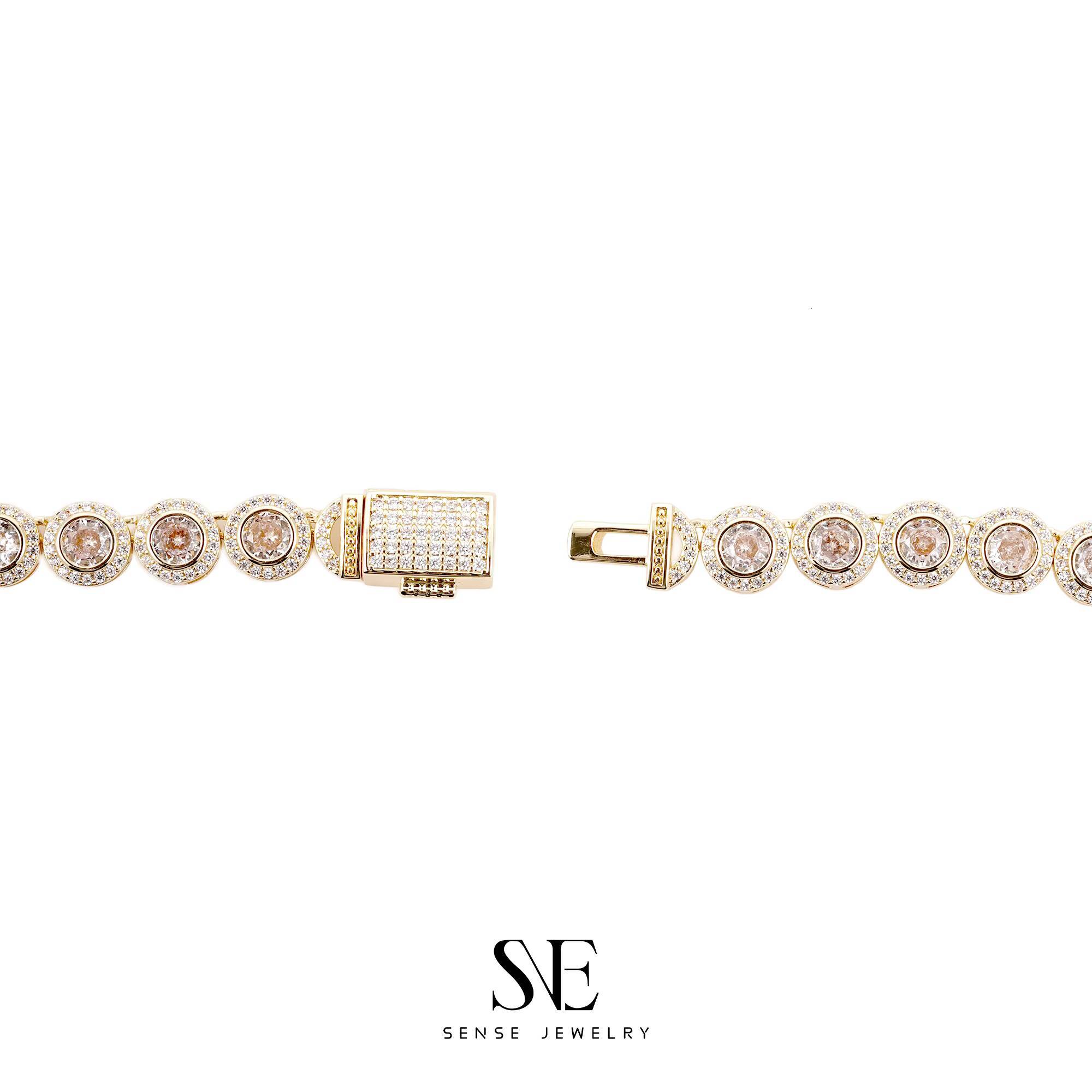 Womens 925 Sterling Silver Hip Hop Style Tennis Necklace Set Moissanite Round Design Link Chain