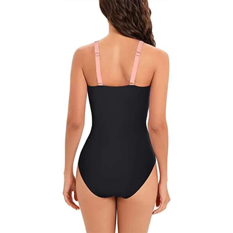 Sexy Stripe Patchwork Swimwear Women 2024 V-neck One Piece Bikini High Waist Slim Monokini Summer Suspender Backless Beachwear