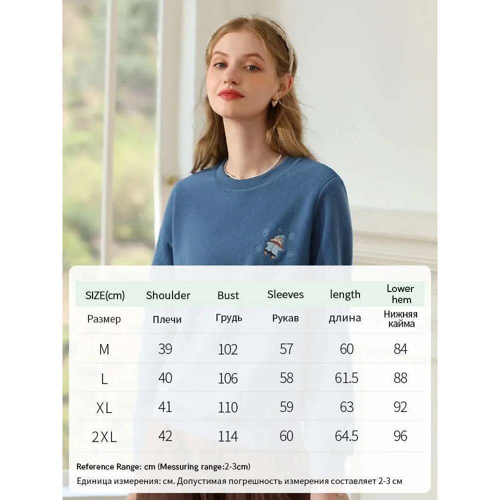 Women's Hoodies Winter New Loose Knit Ribbed Trendy Crewneck Embroidery Plus Wool Thick Pullovers