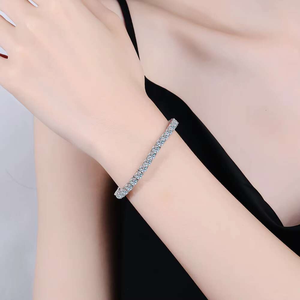 High Quality Platinum Plated Moissanite Tennis Bracelet 3mm 4mm 925 Silver Diamond Link Chain for Women