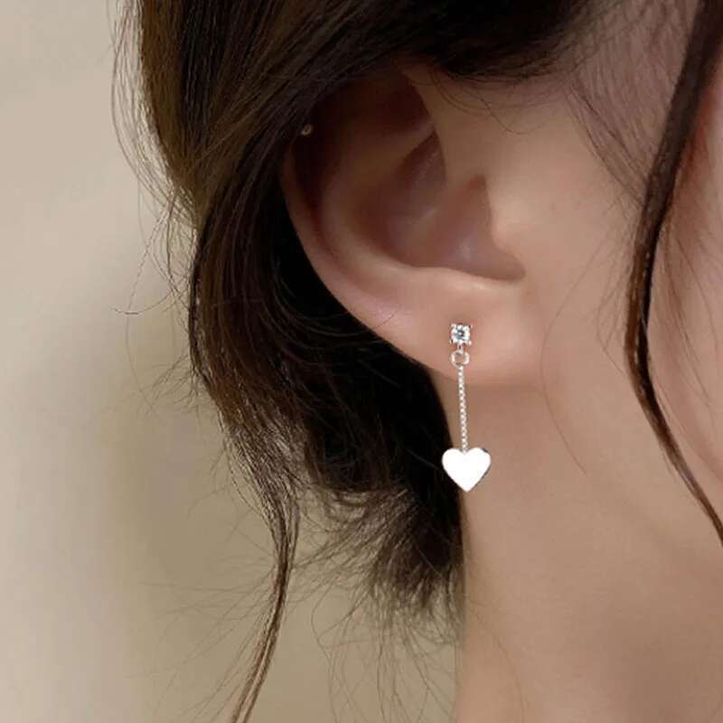 New S Sterg Sier Earrings Smooth Heart Ear Pendants Triangle Charm Wedding Party Hoop Earring For Women Fine Jewelry