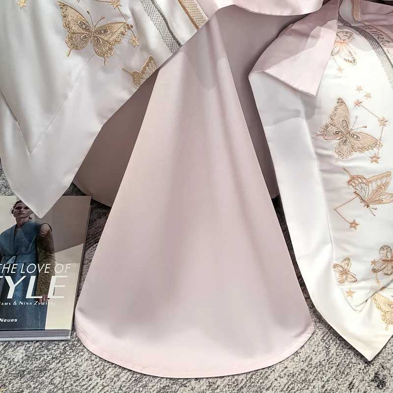 Designer 100 Cotton Bedding Set Luxury Golden Butterfly Embroidery Quilt/Duvet Cover Fitted Bed Sheet Sets Pillowcases Home Textile Y251106