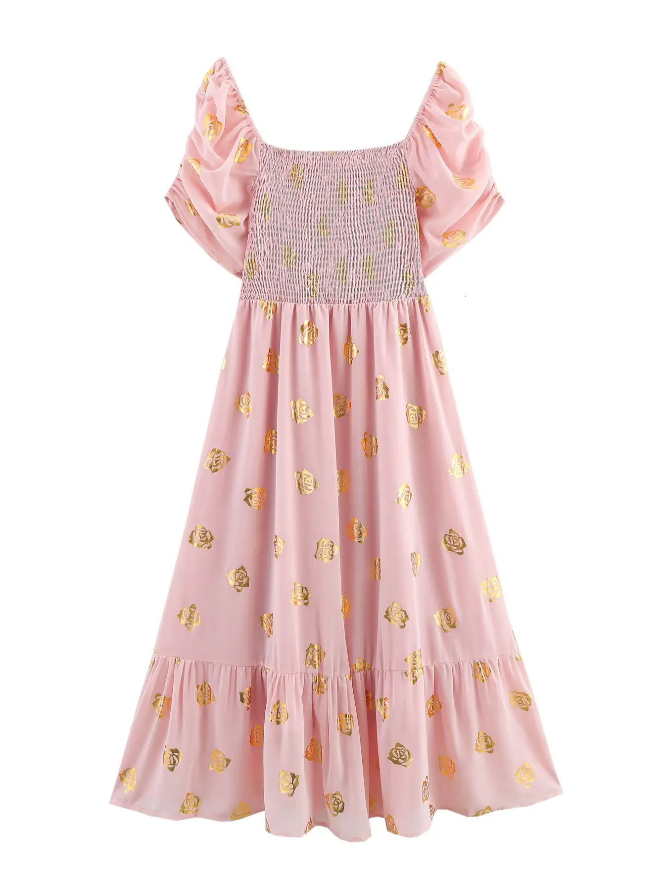 square neck puff short sleeved womens clothing for smoking body rose print summer lace up skiing 250401