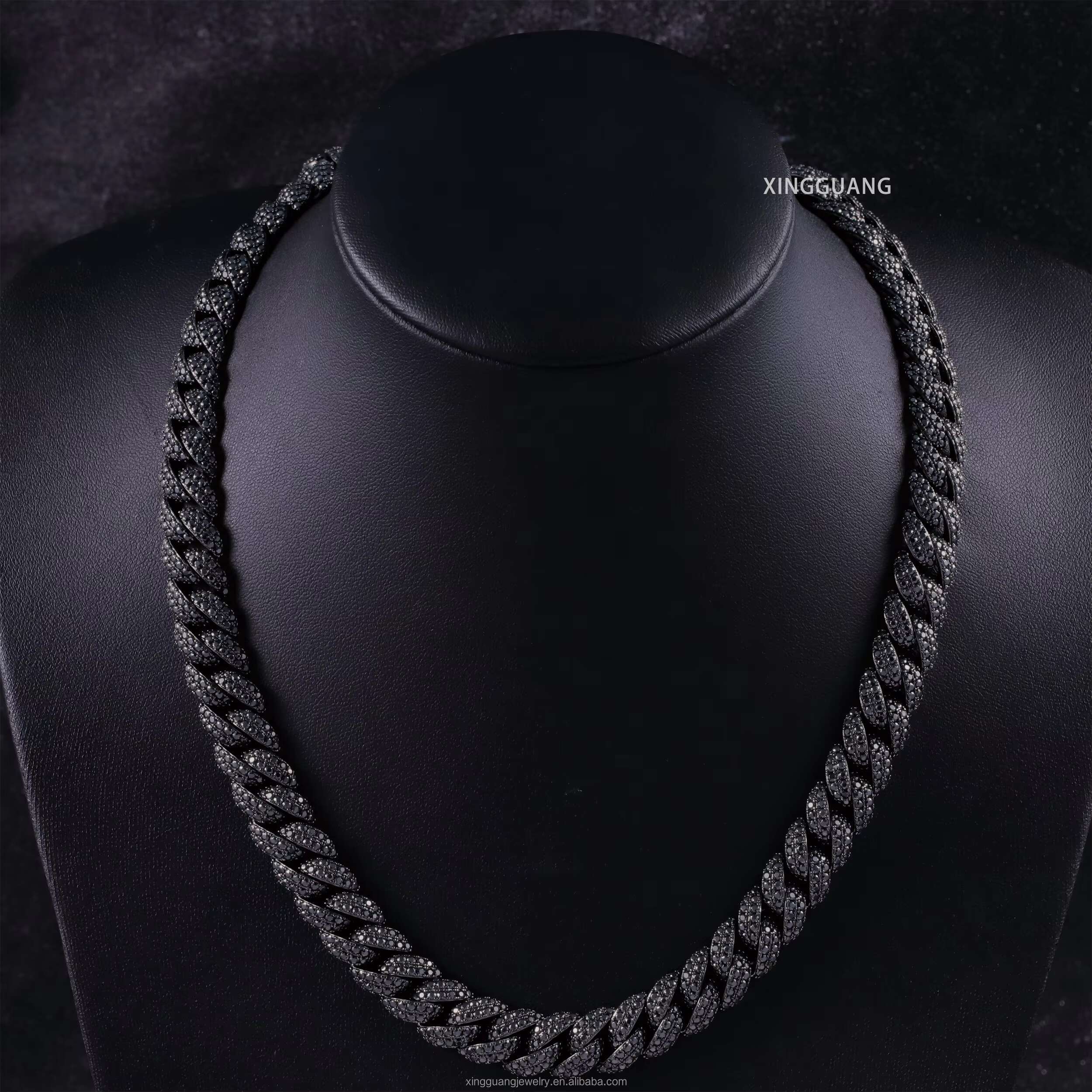 Pass Diamond Tester 13mm Black Gold Plated Hip Hop Cuban Link Chains 925 Silver Full Iced Out Black Moissanite Chains Necklace