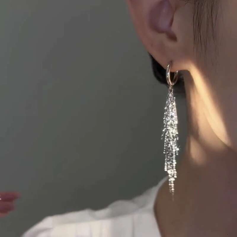 Version S Sparkg Dense Bone Tassel Women's Simple Sier Color Earrings Party Fine Jewelry Gift