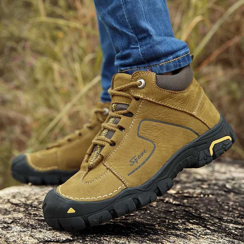 Brand Outdoor Shoes Men Genuine Leather Trekking Hiking Shoes Men Waterproof Hiking Boots Winter Sneakers Mountain Climbing Shoe X251106