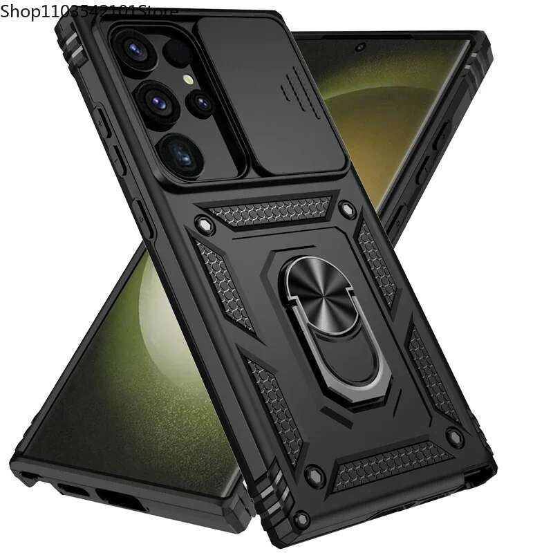 Stand Rotating Slide Camera Lens Military Grade Armor Case For Samsung S25 S24 S23 S22 S21 FE S20 Plus Note 20 Ultra M53 M33