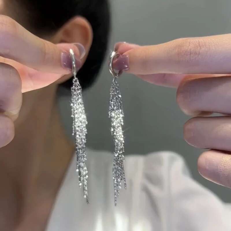 Version S Sparkg Dense Bone Tassel Women's Simple Sier Color Earrings Party Fine Jewelry Gift
