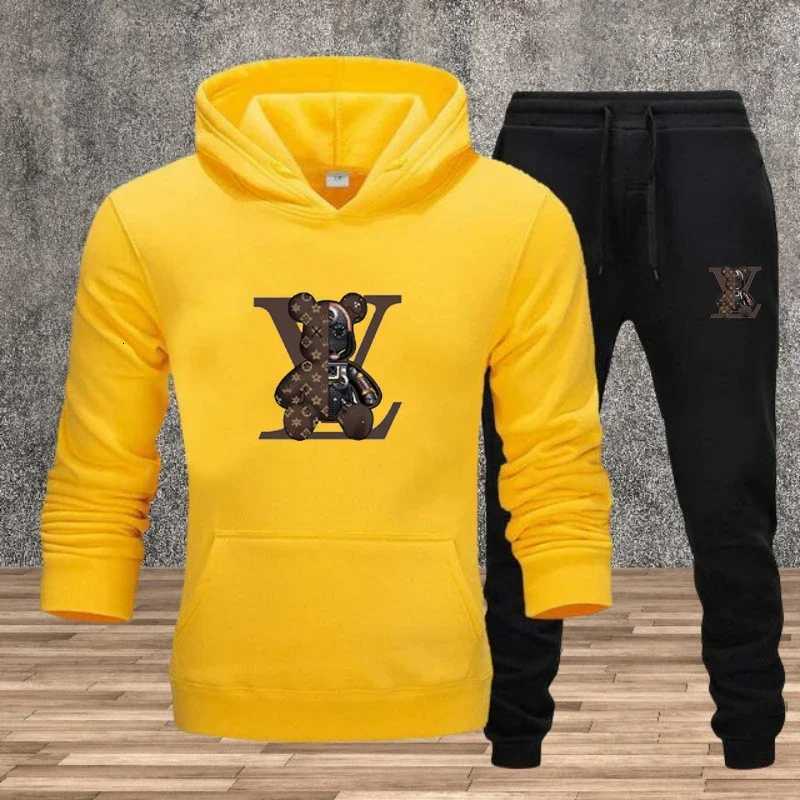 Mens Printed Casual Hooded Sweatshirt 2-piece Set Fitness Sportswear Set Mens Street Jogging Sportswear Set New Style 2025XJ251106