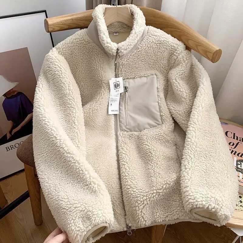 Motorcycle Jackets Single Couple Autumn/Winter New Zipper Loose Windproof Pocket Stand Up Collar Warm Lamb Wool Coat For Women X251106