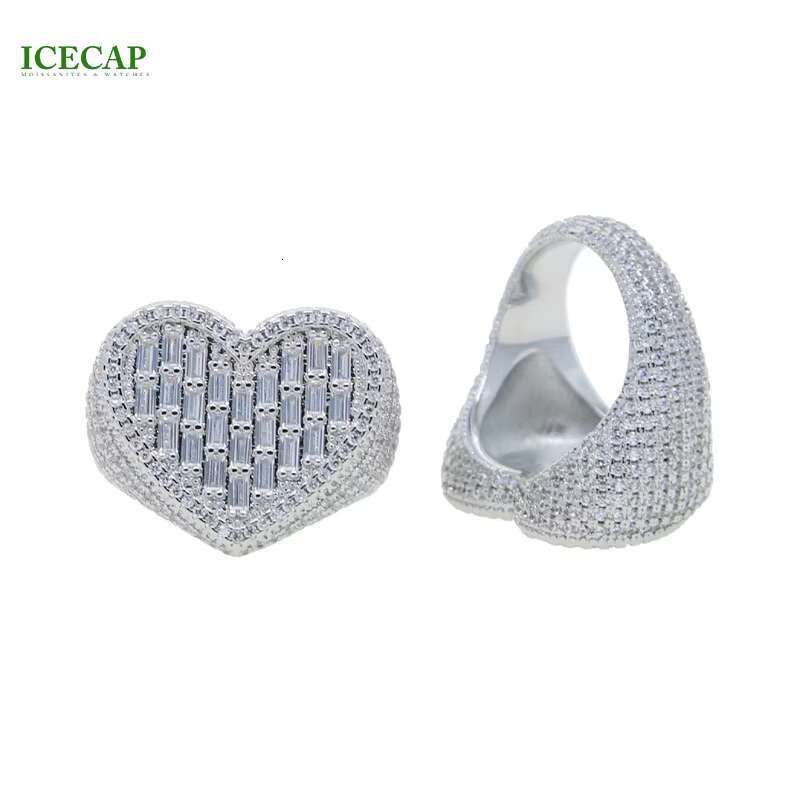 Big Heart Shape Ring 925 Silver White Gold Plated Ring baguette Cut VVS Moissanite Ring for Women