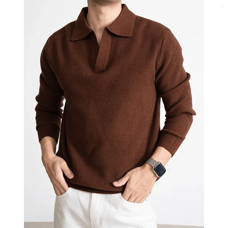 Autumn Woolen Fabric Texture and Winter Mens Long Sleeve Sweater Old Money Style Collar Knit 251105
