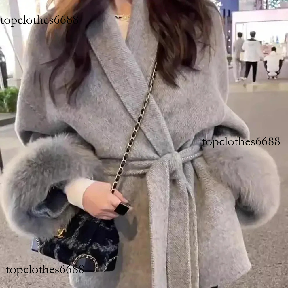 High End Double-Sided Strapping Real Wool Coat Women's Removable Cuffs Fox Fur Temperament Cashmere Short Jacket