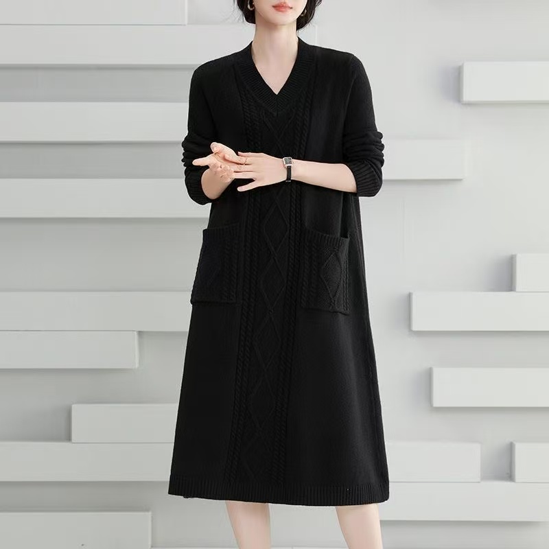 plus size women's new long sleeve high waist printed banquet dress mid-length skirt D02819