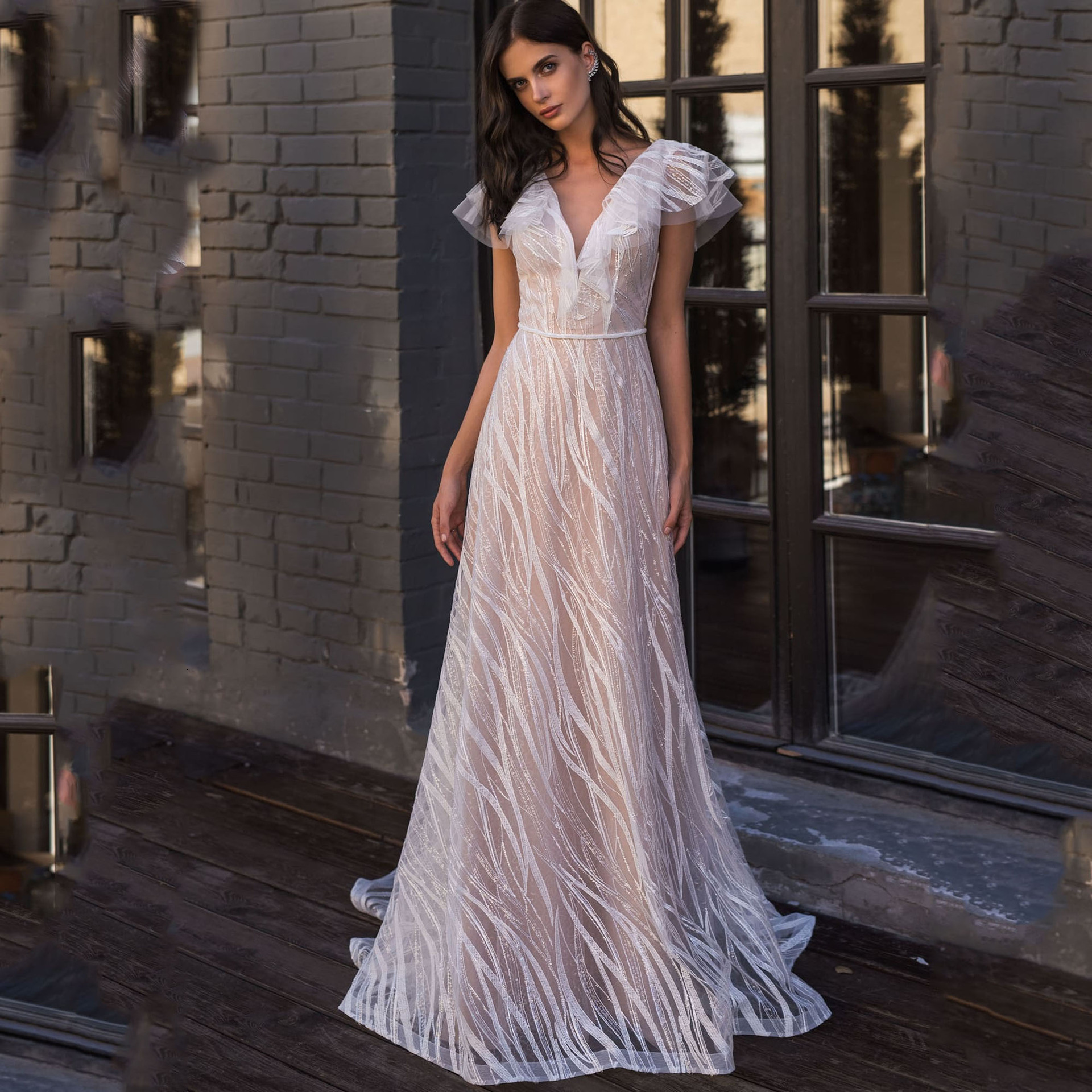 2025 New Style Commuting White Evening Dress Sexy Willow Leaf Sexy V-neck Dress