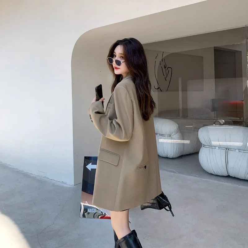 black sports jacket womens spring and autumn long sleeved set Korean fashion loose office womens clothing jacket streetwear buttons 250402