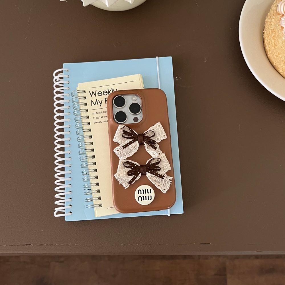 Leather Bowknot Phone Case Suitable for iPhone 17/16 Pro Max Solid Color Cartoon iPhone 16/15 Pro