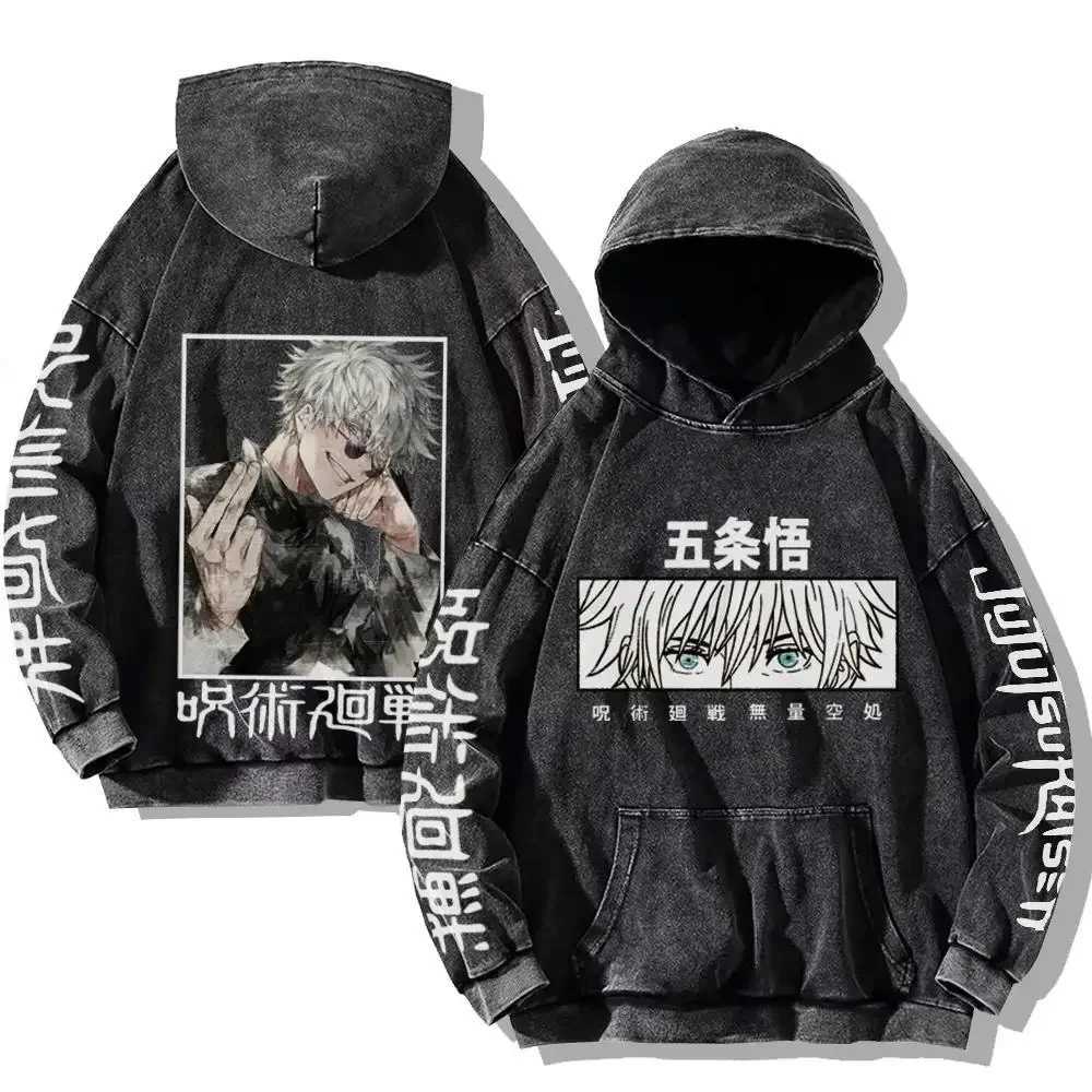 Vintage Anime Washed Hoodies Hip Hop Streetwear Cartoon Sweatshirts Men Women Casual Oversized Long Sleeve Pullover Y2k Clothes W251106