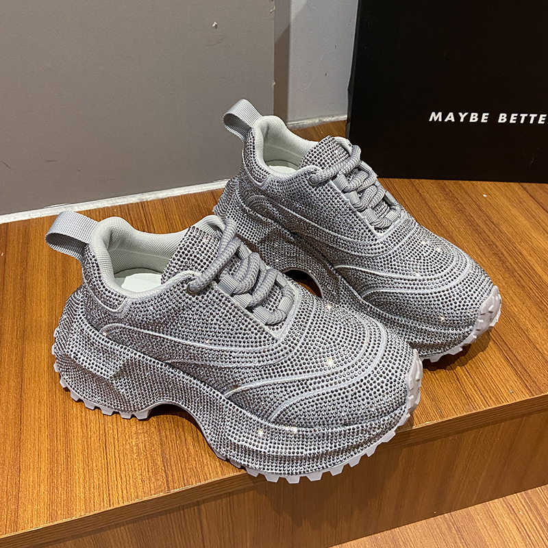 Women's Luxury Fashion Running Shoe Designer Diamond Shining Casual Sports Shoes 7cm Thick Lace-up Vulcanize Shoes Zapatos Mujer