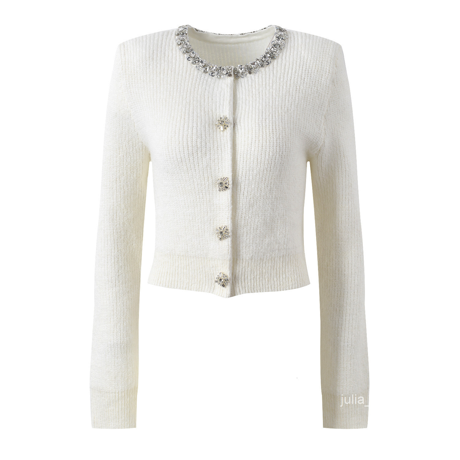 Round Neck Sweater for Women Autumn and Winter New Handmade Rhinestone Knitted Top Slimming Inner and Outer Wear