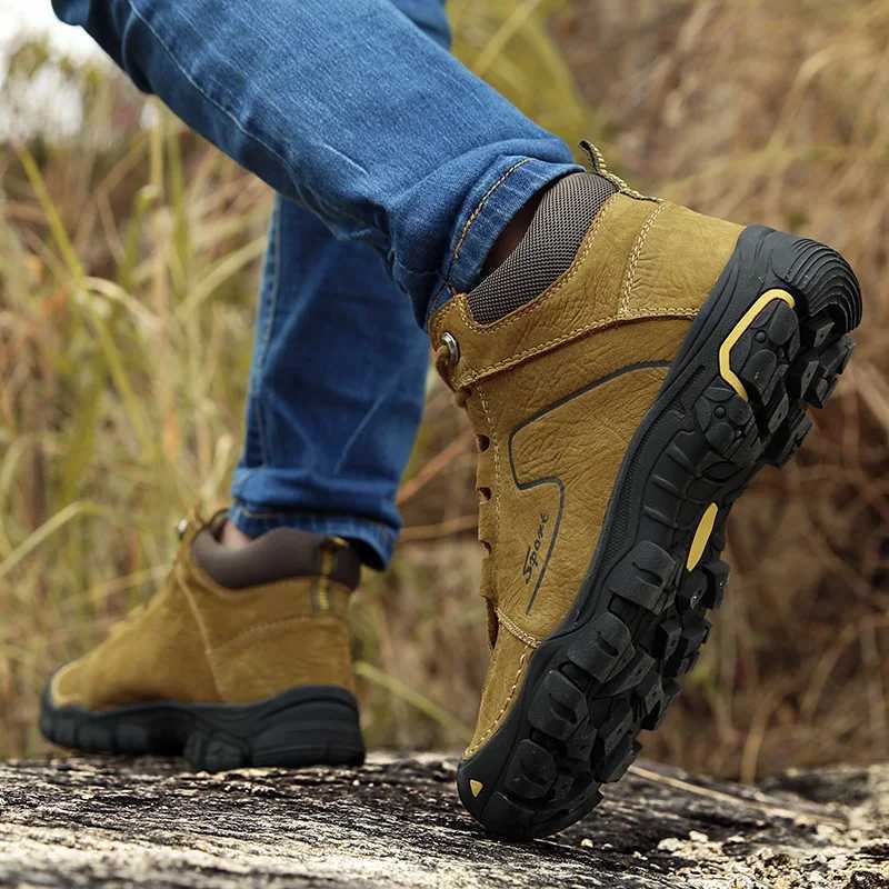 Brand Outdoor Shoes Men Genuine Leather Trekking Hiking Shoes Men Waterproof Hiking Boots Winter Sneakers Mountain Climbing Shoe X251106