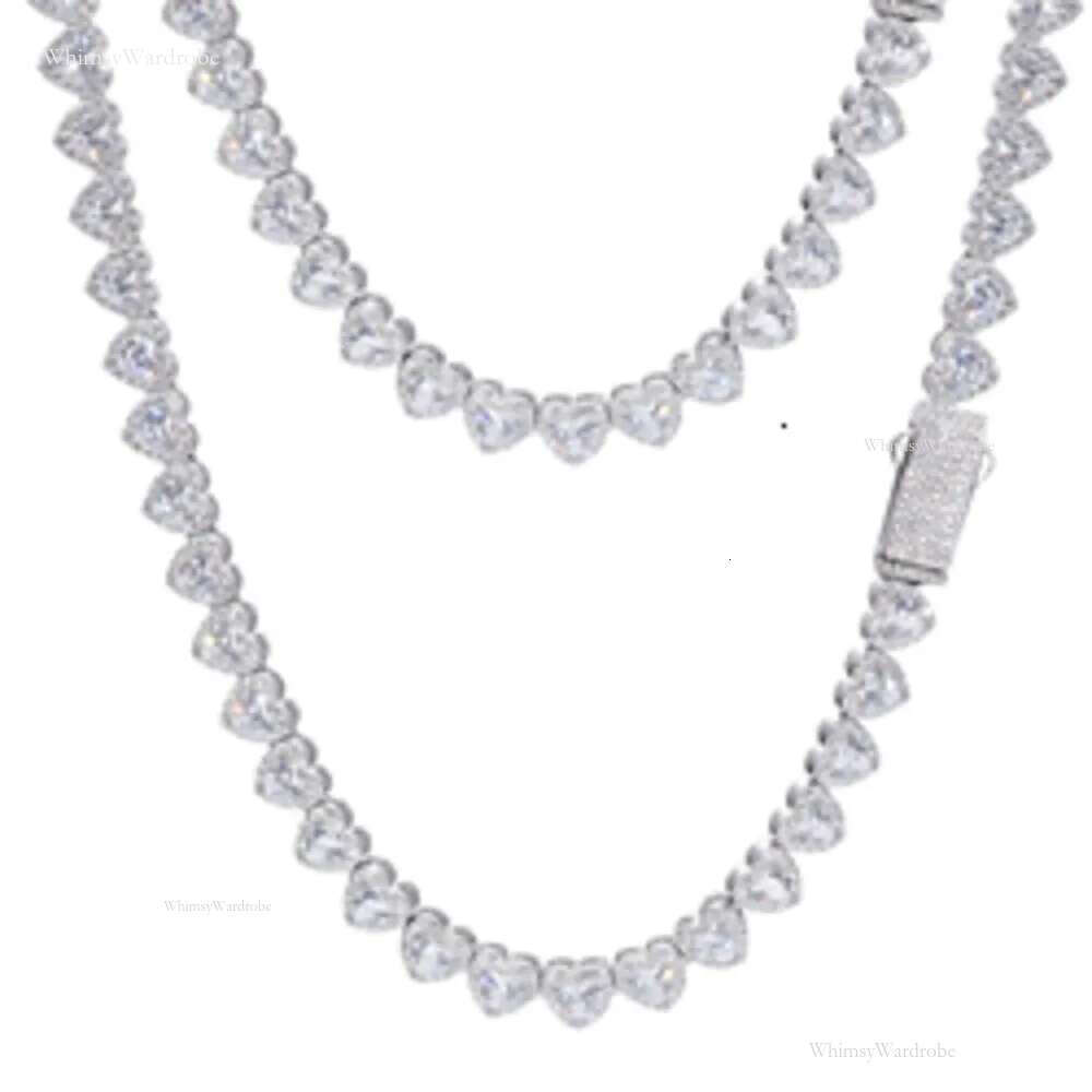 Hip Hop Jewelry Wholesale 7mm Sterg Sier Heart Cut VVS Moissanite Dia Iced Out Tennis Chain Necklace