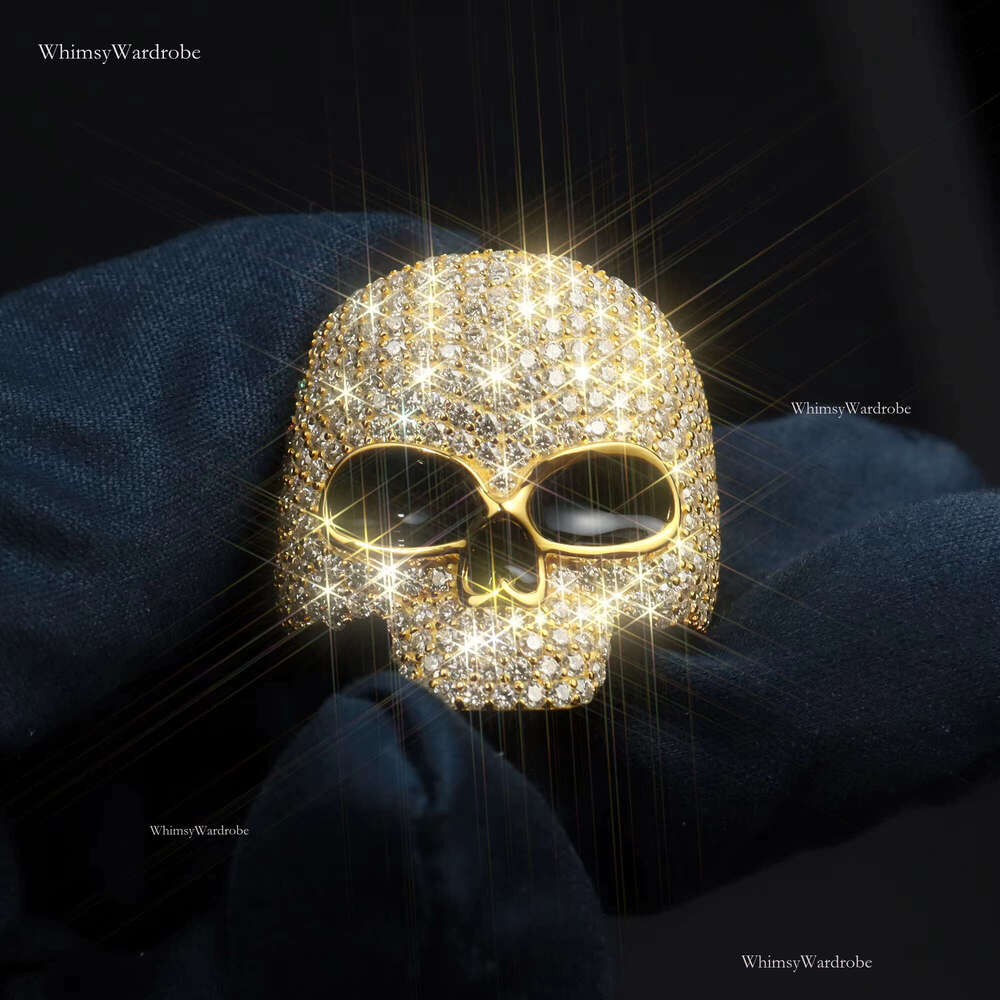 Personalized Iced Out Skelton Sier and VVS1 Moissanite Ready to Ship Customized HipHop Rings Print Inner Mark