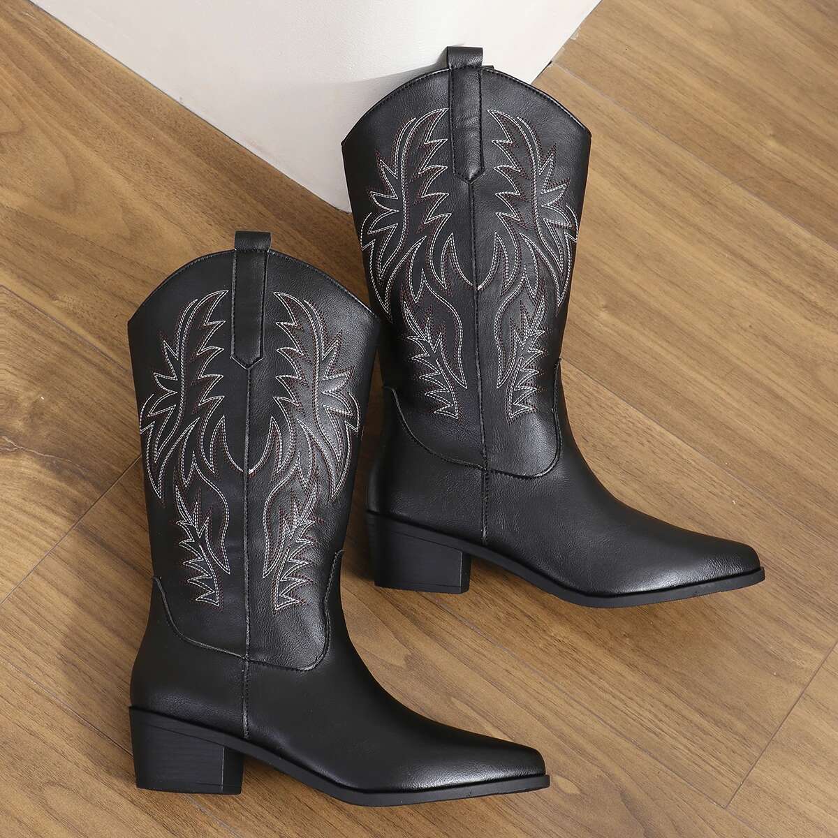 Plus Size 43 High Quality Block Heels Mid-Calf White Cowboy Women Vintage Country Concert Western Boots Shoes