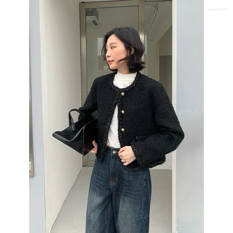 Women's Jackets Elegant Short Woolen Coat Single Button Chic Style Autumn Winter Arrival For Petite Women Comfortable Casual