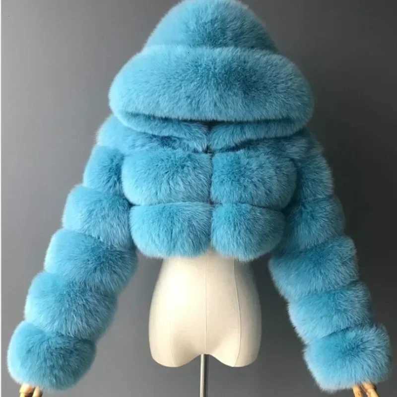 Designer woolen coat Winter Fashion Hooded Faux Fur Coats Women Warm Plus Size 8XL Furry Overcoat Female Elegant Plush Crop Jacket Mujer 2021Y251106