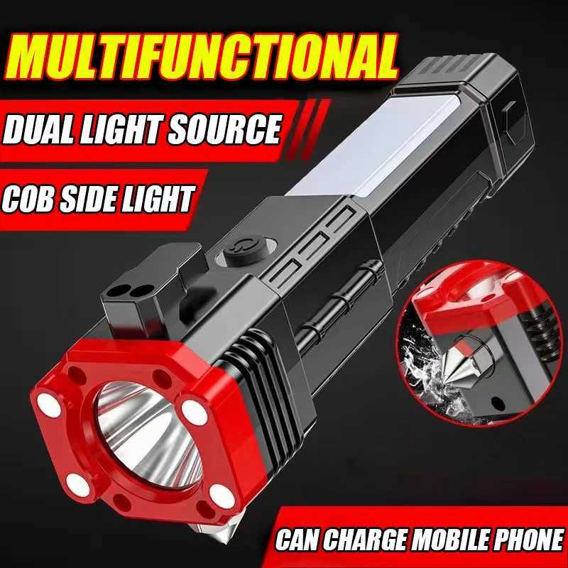 Multifunctional Portable Super Bright LED Flashlight Side Light COB Built-in Battery USB Rechargeable Outdoor Emergency TorchW251106