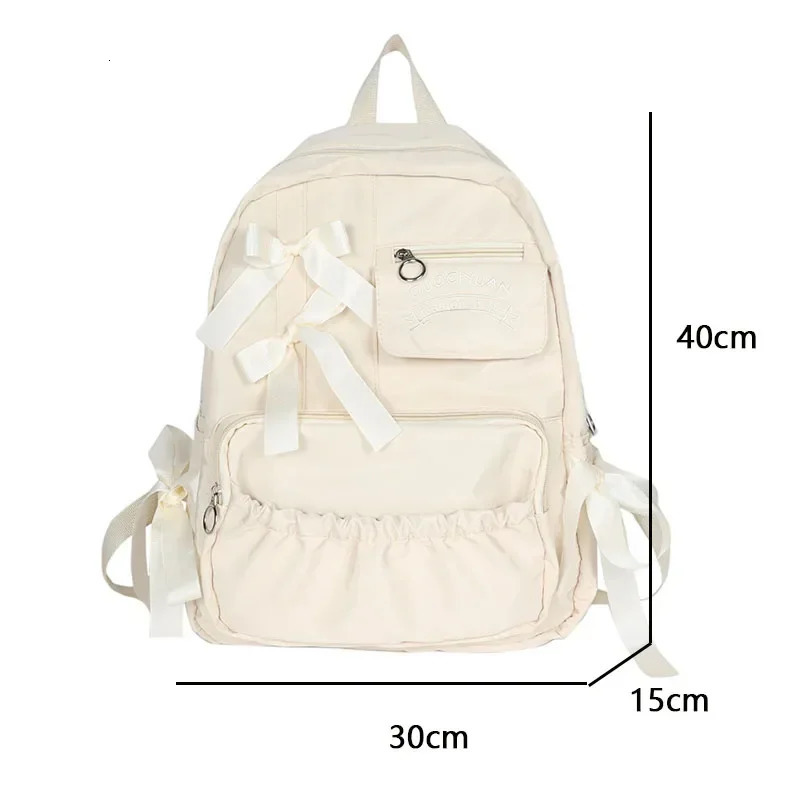 Womens bow white backpack teenage fashion school bag canvas backpack high school nylon letter backpack 250402