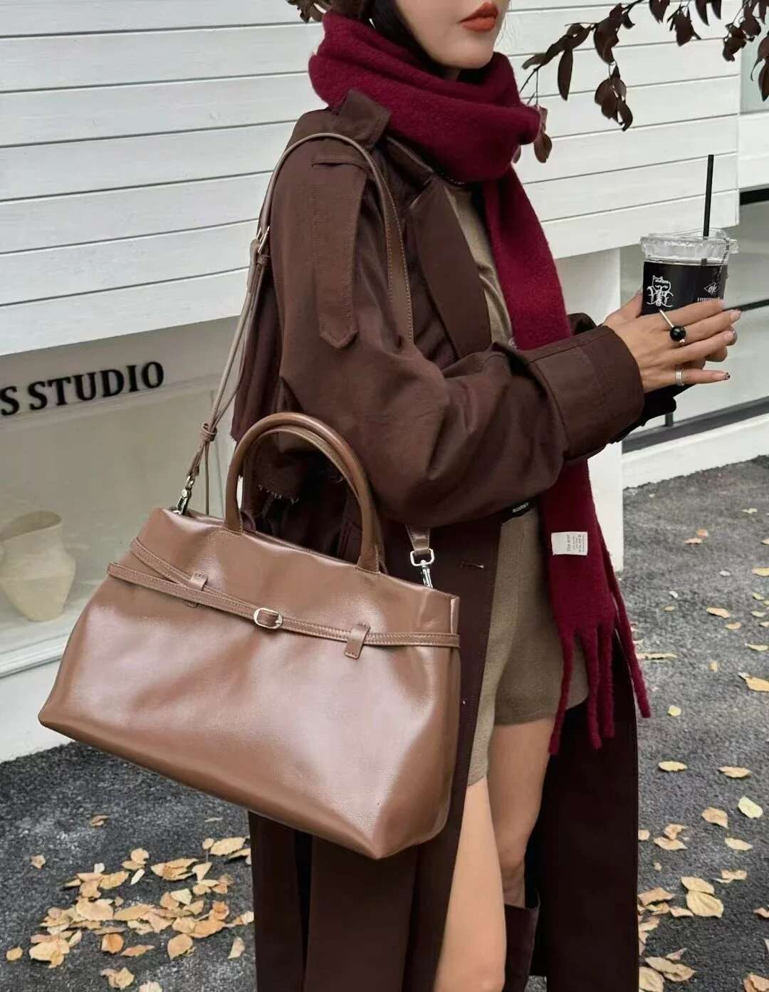 New Outsizes 38Cm Large Tote Glossy Oil Wax Cowhide Leather Women Top-Handle Handbag Wine Red Color Female Shoulder Bag