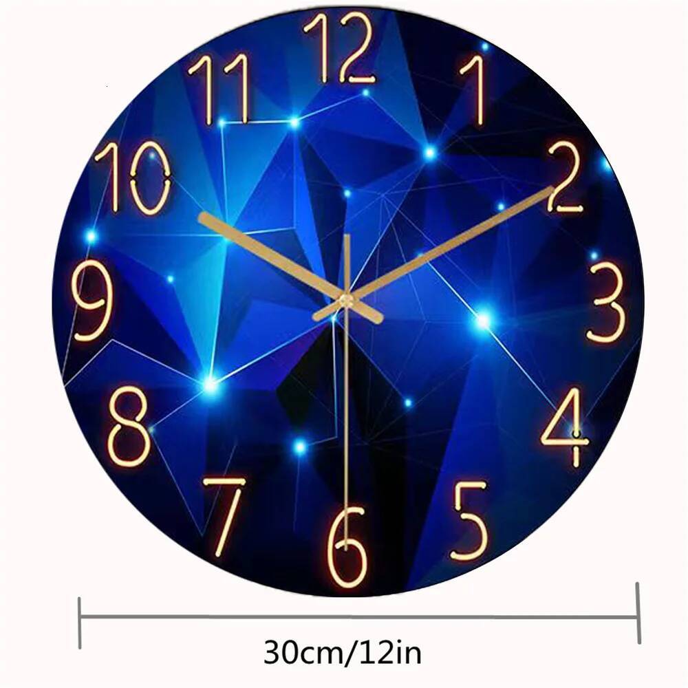 1pc 12inch Wall Clock Geometric Elements Dark Blue Thickened Tempered Glass Silent Movement Quartz Living Room Home Decor Gift ddmydog