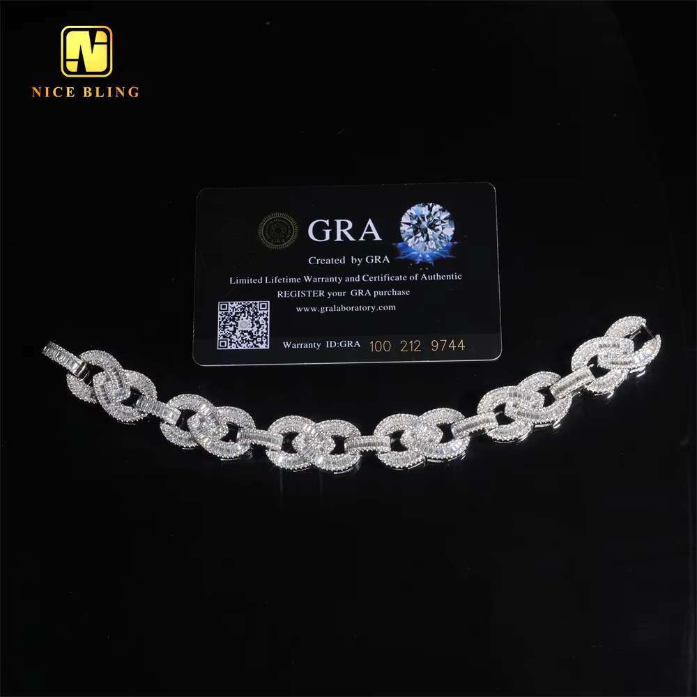 Baguette Custom15mm Iced Out Fine Hip Hop Style Men Jewelry Infinity Cuban Link Chain 925 Silver VVS Moissanite Diamond Bracelet