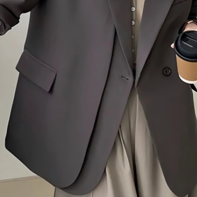 REALEFT Spring and Autumn Elegant Grey Womens Jacket Long Sleeve Single Button Office Womens Loose Womens Coat 250402