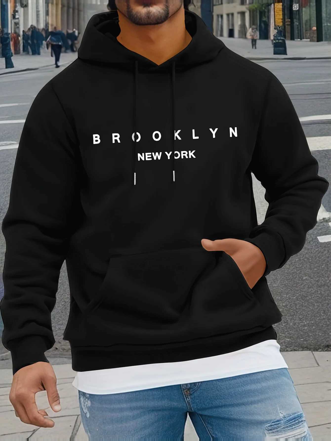 BROOKLYN NEW YORK Classic Letter Print Men Women Hooded Sweatshirt Autumn Winter Outdoor Vacation Fitness Casual Warm Sweatshirt W251106