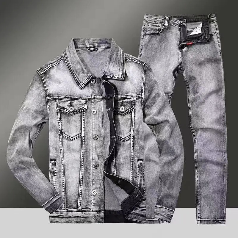 Spring Autumn Mens Denim Suit Loose Korean Trendy Two-Piece Versatile Outerwear Casual Jacket Denim sets 251106